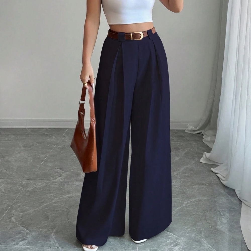 Classic Stretchy High Waisted Pockets Wide leg Pants